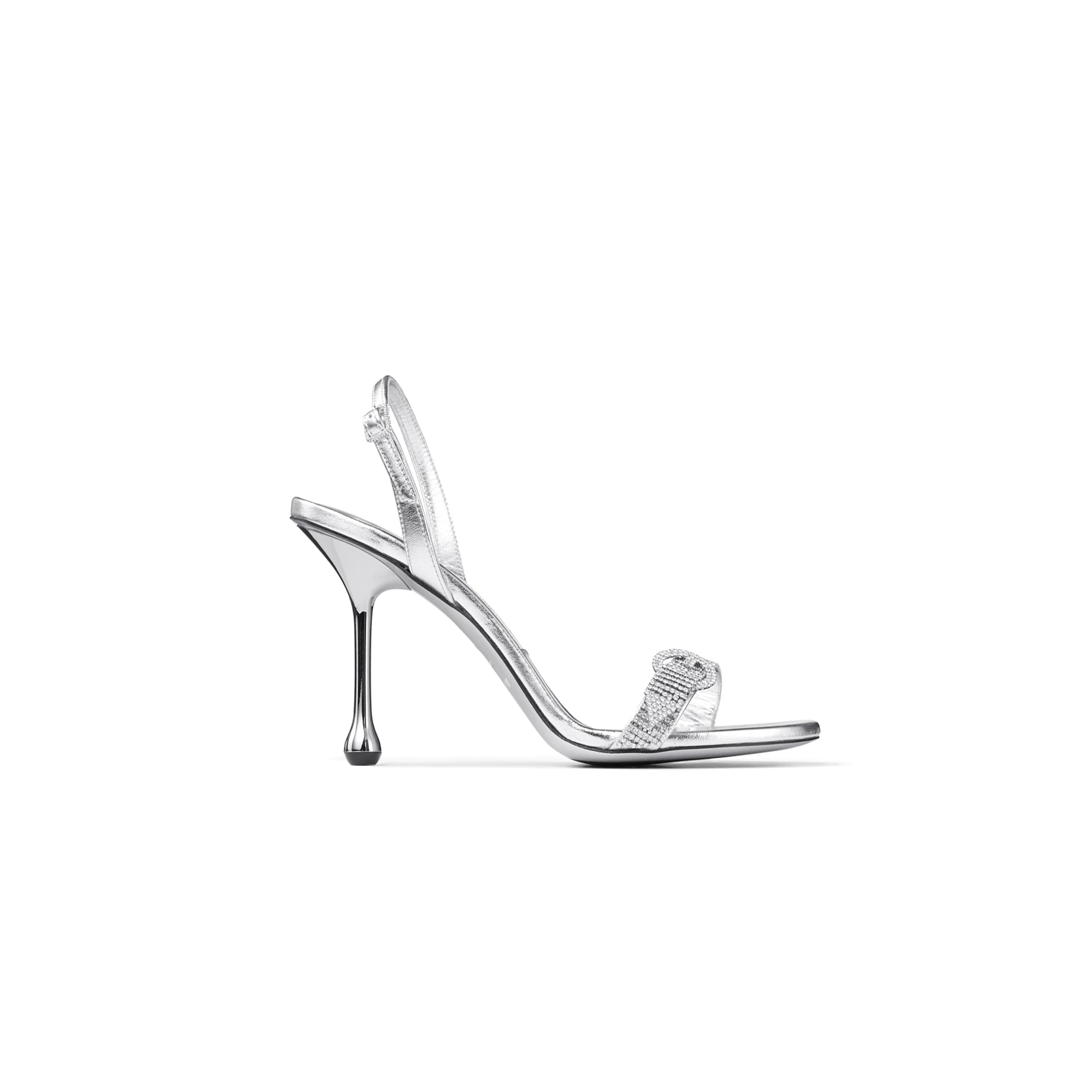 JIMMY CHOO TABATHA 95 SILVER METALLIC NAPPA LEATHER SANDALS TABATHA95ECM
